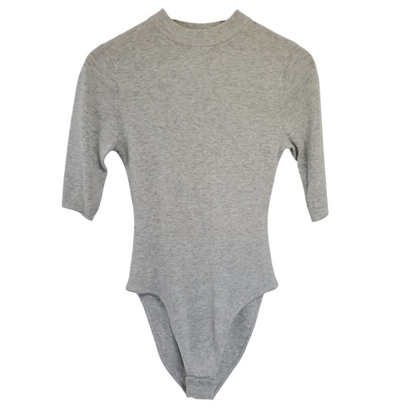 Aday Womens Like A Glove Merino Wool Blend Soft Knit Bodysuit Top Size XS Gray - Picture 1 of 13